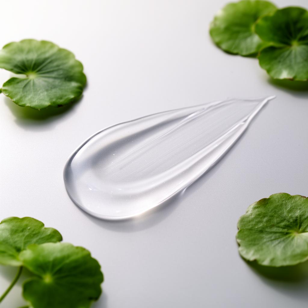 Silky serum texture swatch with centella leaves